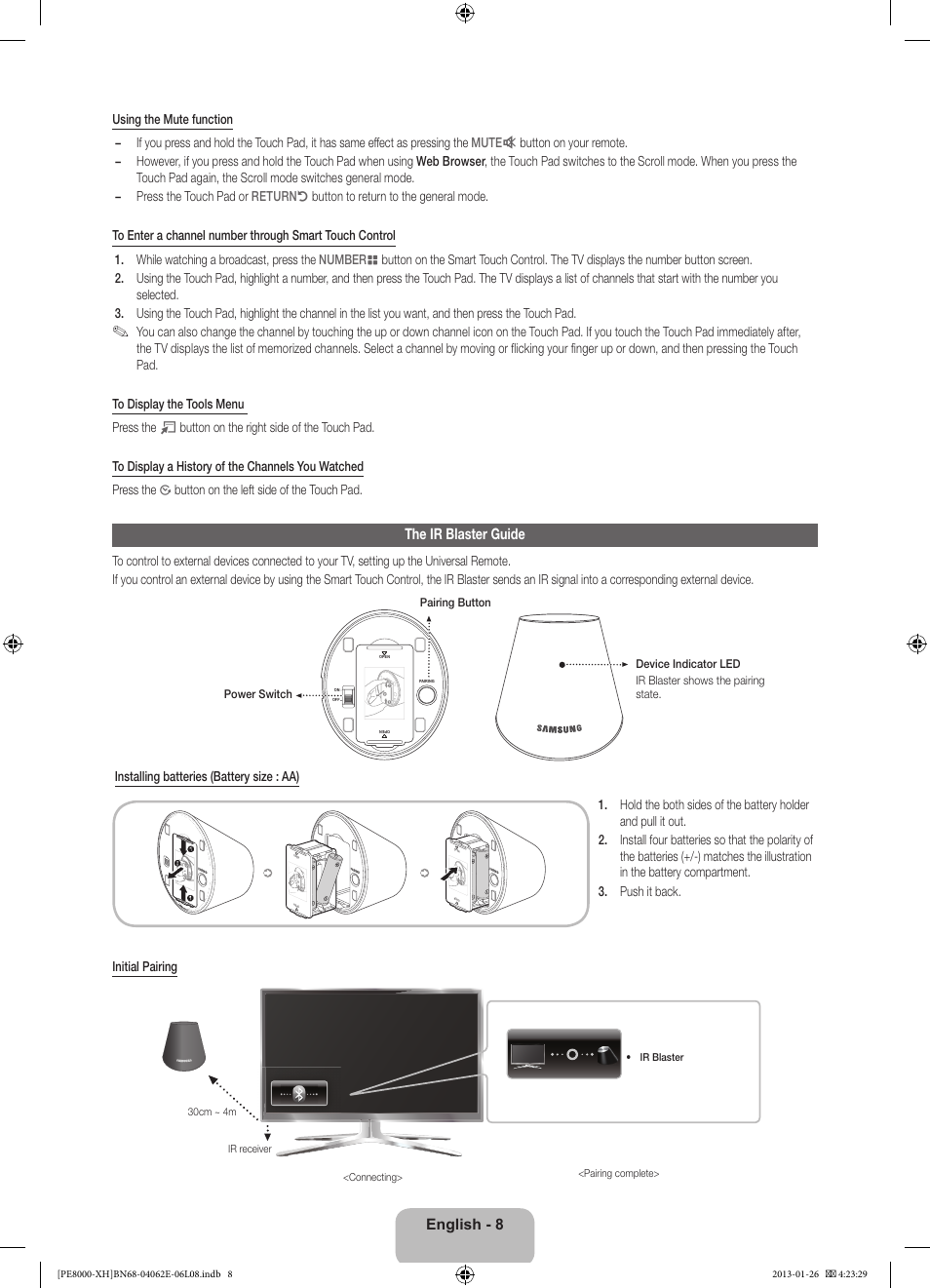 English - 8, The ir blaster guide | Samsung PS51D8000FS User Manual | Page 8 / 185