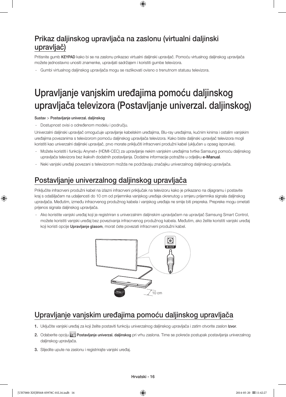 Postavljanje univerzalnog daljinskog upravljača | Samsung UE60H7000ST User Manual | Page 126 / 353