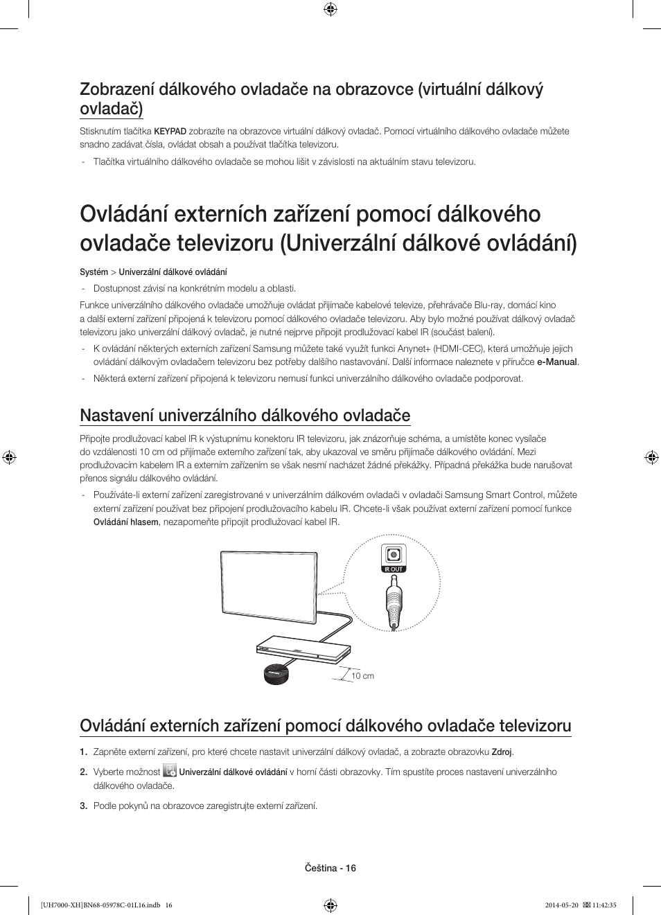 Nastavení univerzálního dálkového ovladače | Samsung UE60H7000ST User Manual | Page 148 / 353