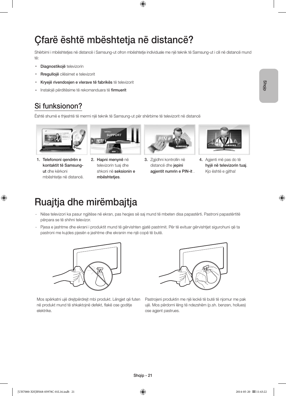 Çfarë është mbështetja në distancë, Ruajtja dhe mirëmbajtja, Si funksionon | Samsung UE60H7000ST User Manual | Page 241 / 353