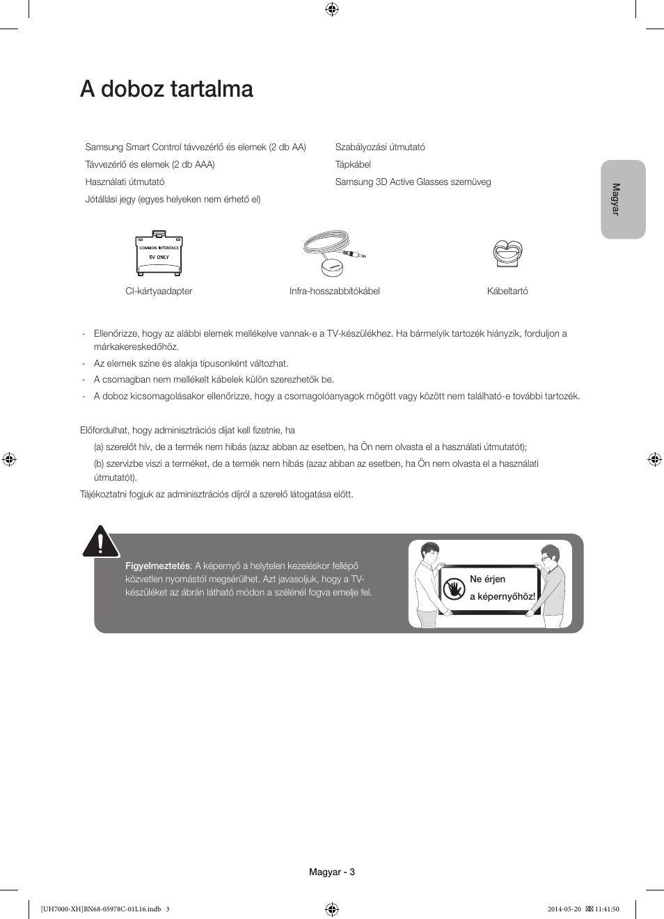 A doboz tartalma | Samsung UE60H7000ST User Manual | Page 25 / 353