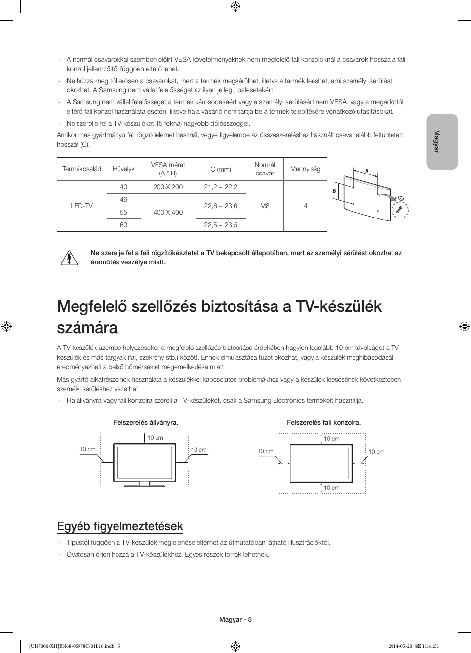Egyéb figyelmeztetések | Samsung UE60H7000ST User Manual | Page 27 / 353