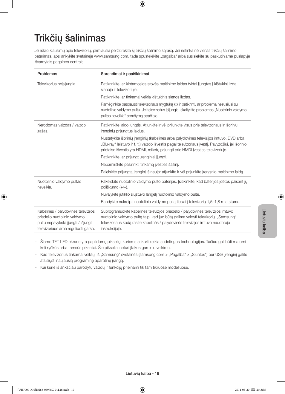 Trikčių šalinimas | Samsung UE60H7000ST User Manual | Page 327 / 353