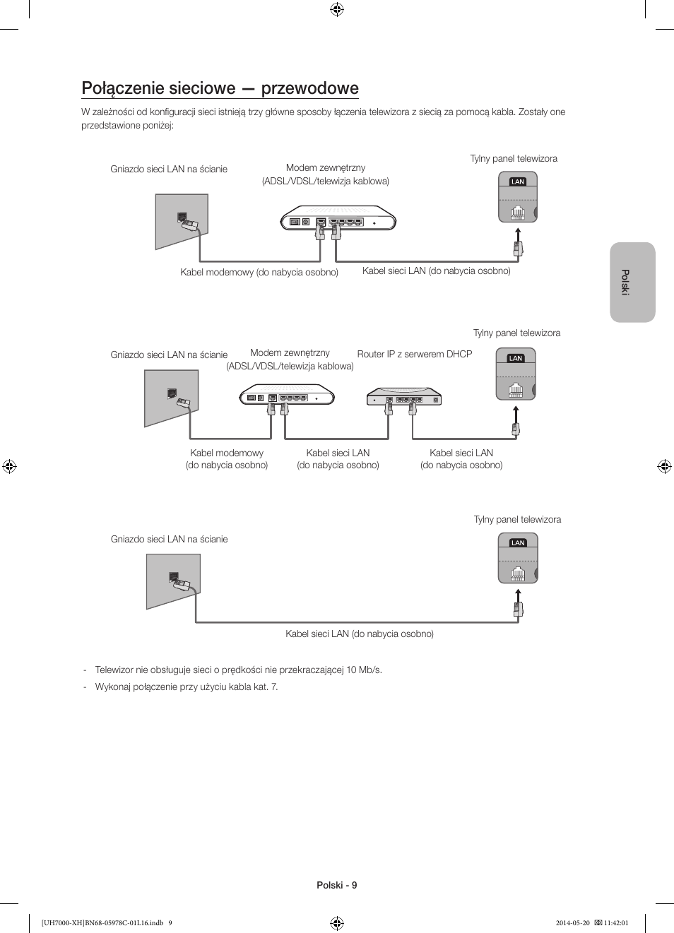 Połączenie sieciowe — przewodowe | Samsung UE60H7000ST User Manual | Page 53 / 353