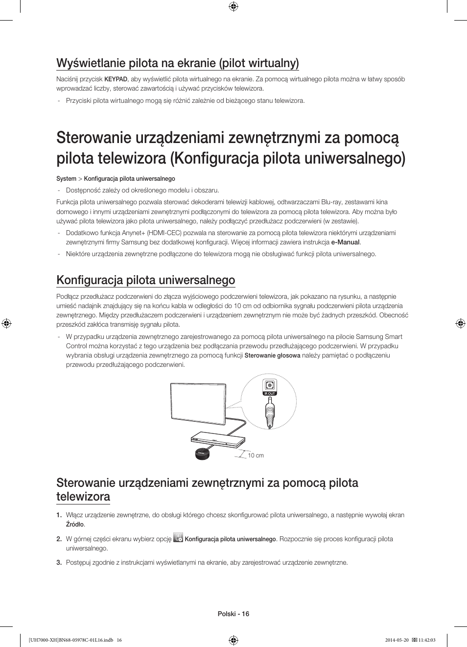 Wyświetlanie pilota na ekranie (pilot wirtualny), Konfiguracja pilota uniwersalnego | Samsung UE60H7000ST User Manual | Page 60 / 353
