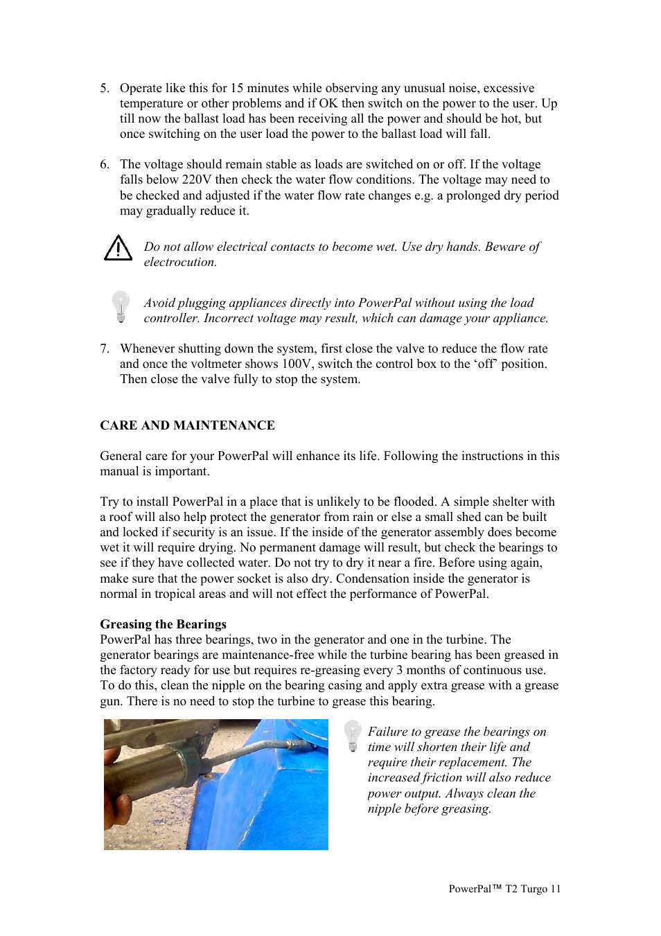 Greasing the bearings | Asian Phoenix Resources POWERPAL MHG-T2 User Manual | Page 11 / 17