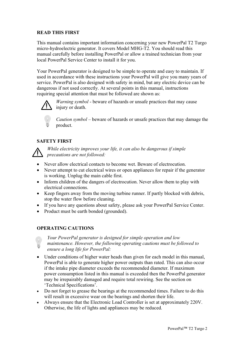 Read this first, Safety first | Asian Phoenix Resources POWERPAL MHG-T2 User Manual | Page 2 / 17