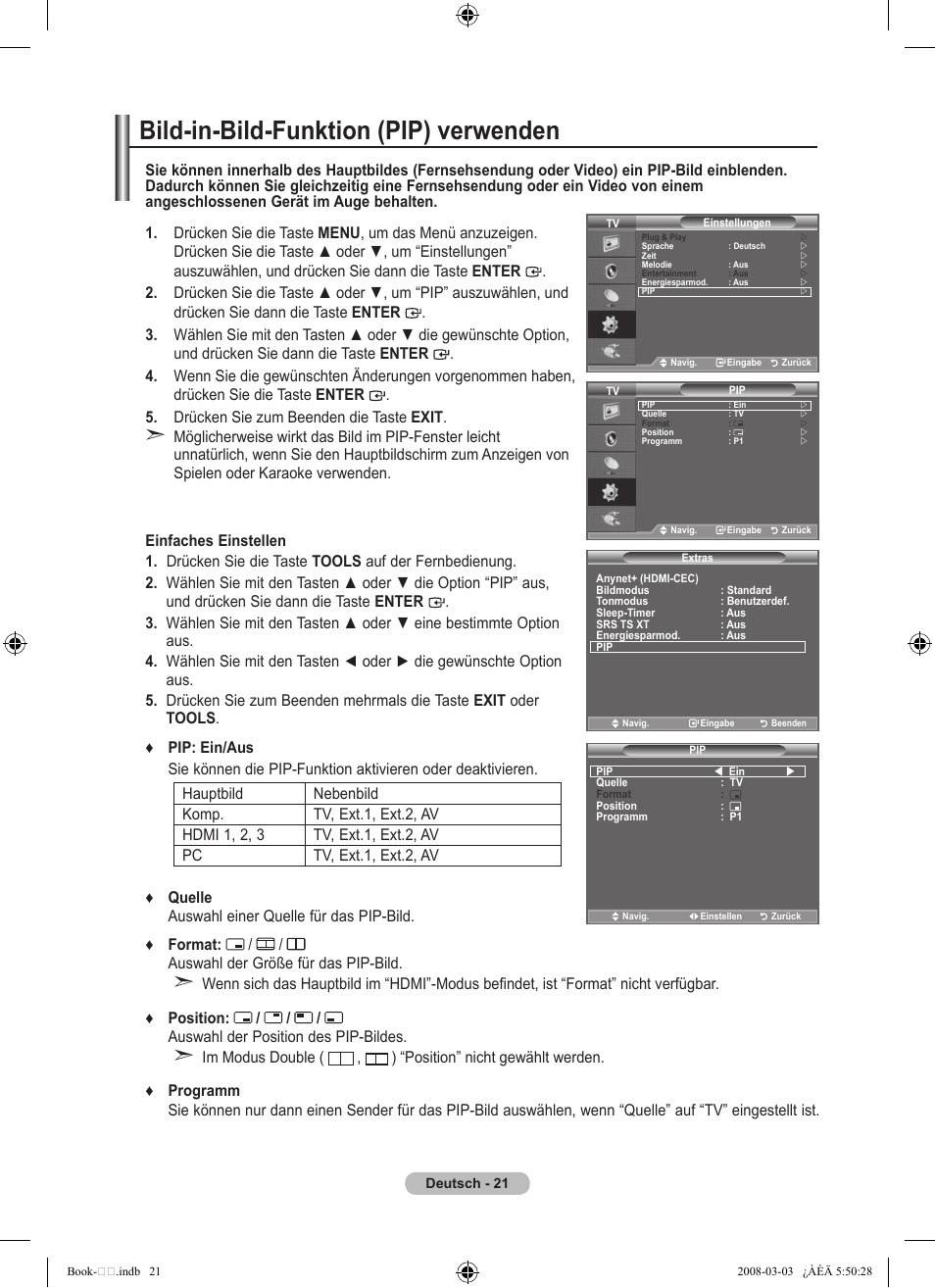 Bild-in-bild-funktion (pip) verwenden | Samsung LE32A450C2 User Manual | Page 111 / 533
