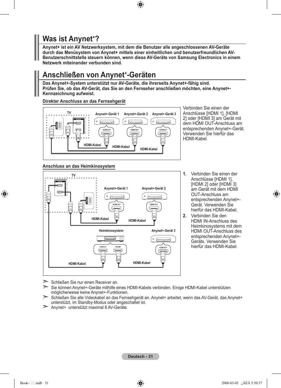 Was ist anynet, Anschließen von anynet, Geräten | Samsung LE32A450C2 User Manual | Page 121 / 533