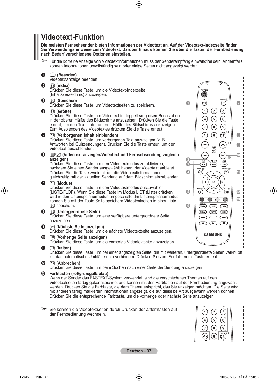 Videotext-funktion | Samsung LE32A450C2 User Manual | Page 127 / 533