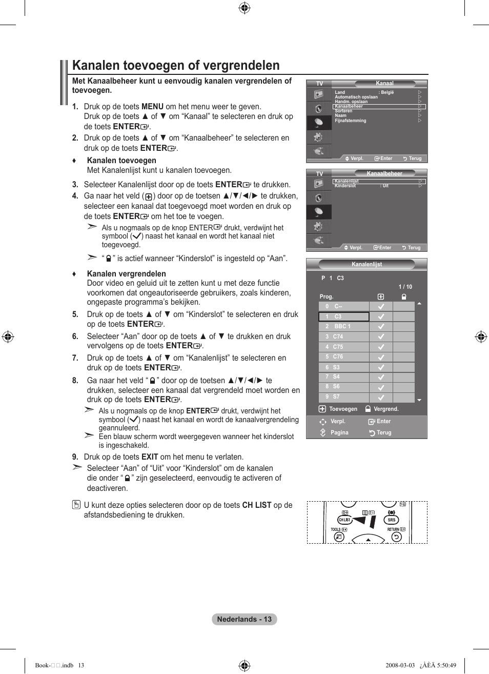Kanalen toevoegen of vergrendelen | Samsung LE32A450C2 User Manual | Page 147 / 533