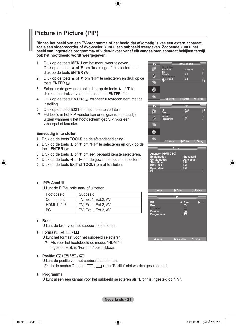 Picture in picture (pip) | Samsung LE32A450C2 User Manual | Page 155 / 533