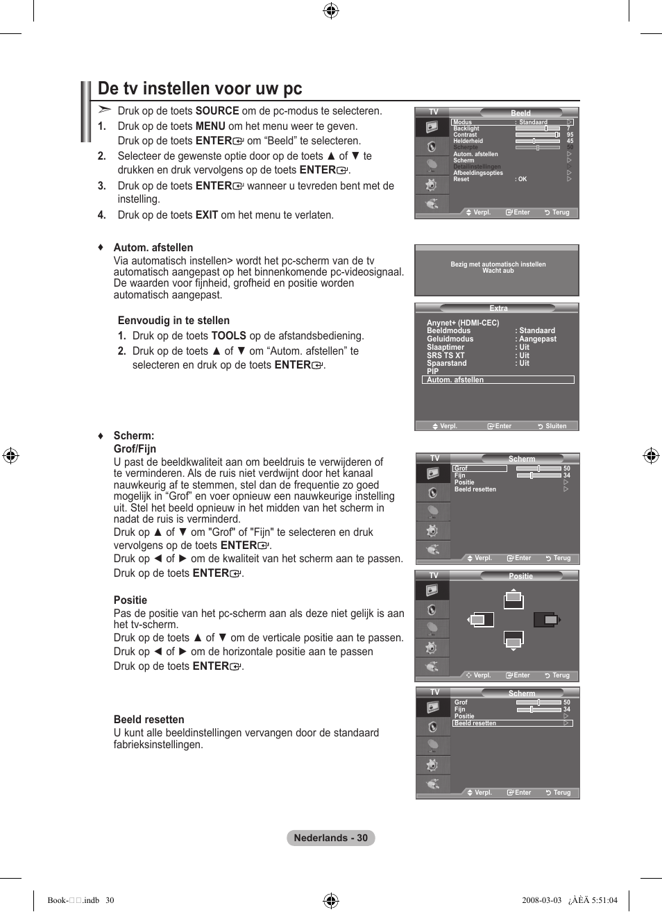 De tv instellen voor uw pc | Samsung LE32A450C2 User Manual | Page 164 / 533