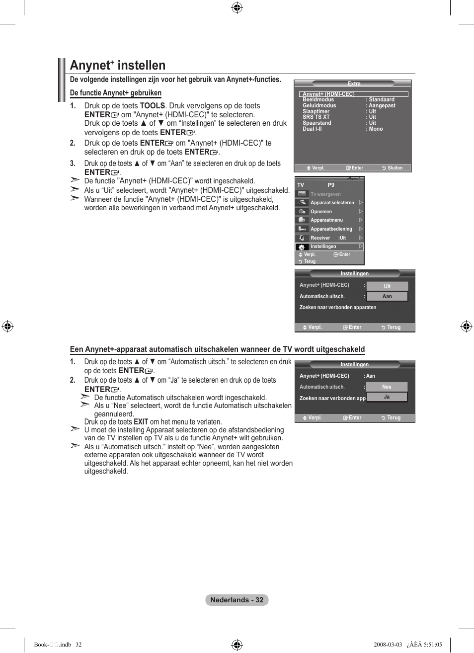 Anynet, Instellen | Samsung LE32A450C2 User Manual | Page 166 / 533