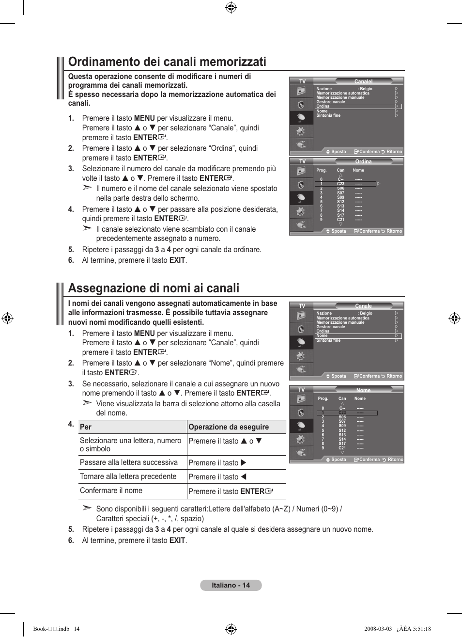 Assegnazione di nomi ai canali | Samsung LE32A450C2 User Manual | Page 192 / 533
