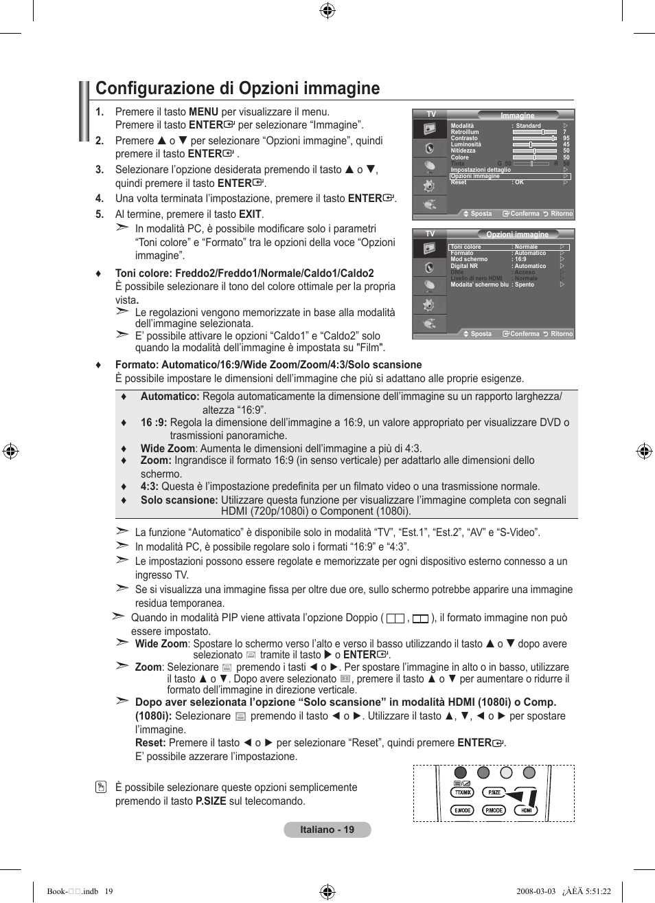 Configurazione di opzioni immagine | Samsung LE32A450C2 User Manual | Page 197 / 533