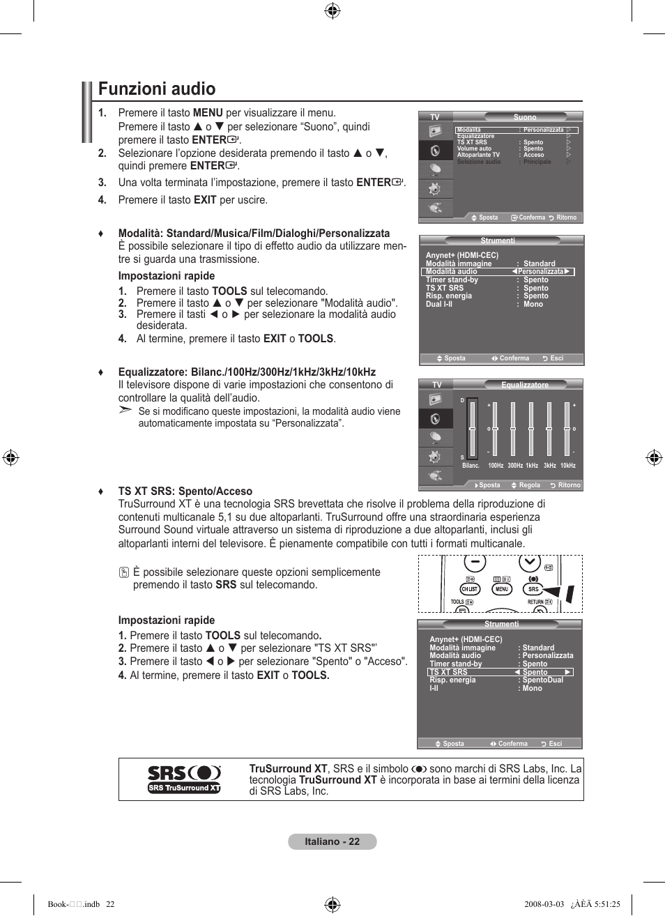 Funzioni audio | Samsung LE32A450C2 User Manual | Page 200 / 533