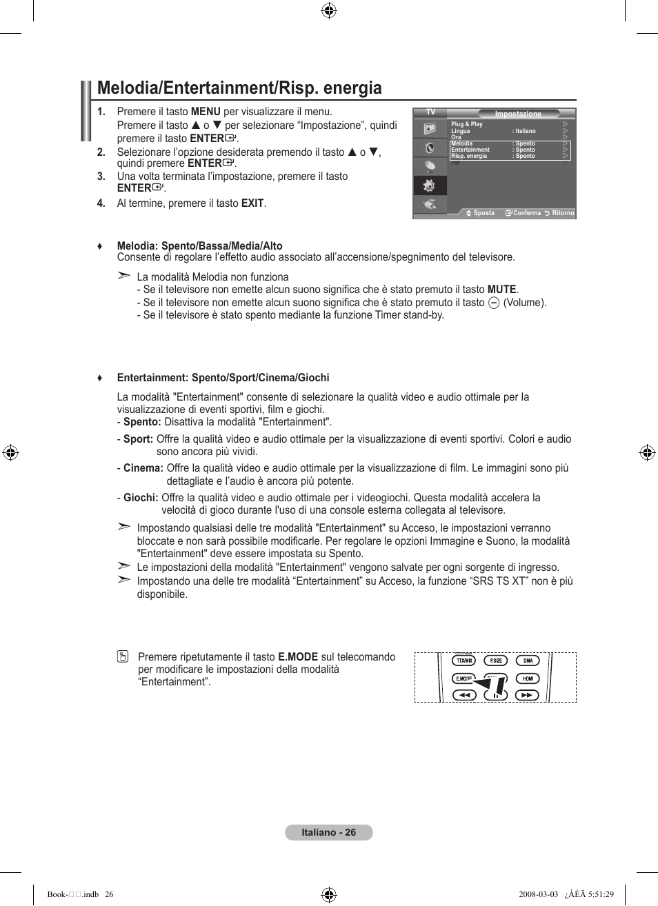 Melodia/entertainment/risp. energia | Samsung LE32A450C2 User Manual | Page 204 / 533