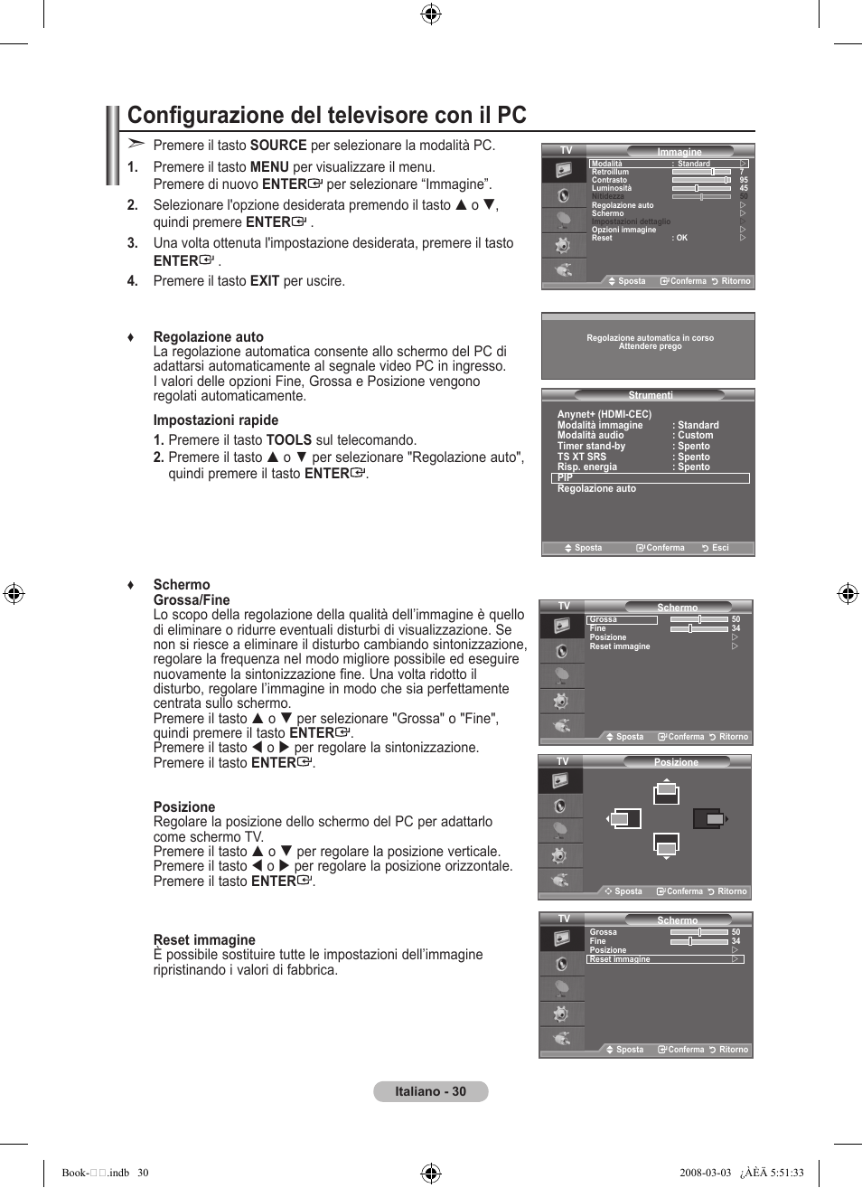 Configurazione del televisore con il pc | Samsung LE32A450C2 User Manual | Page 208 / 533