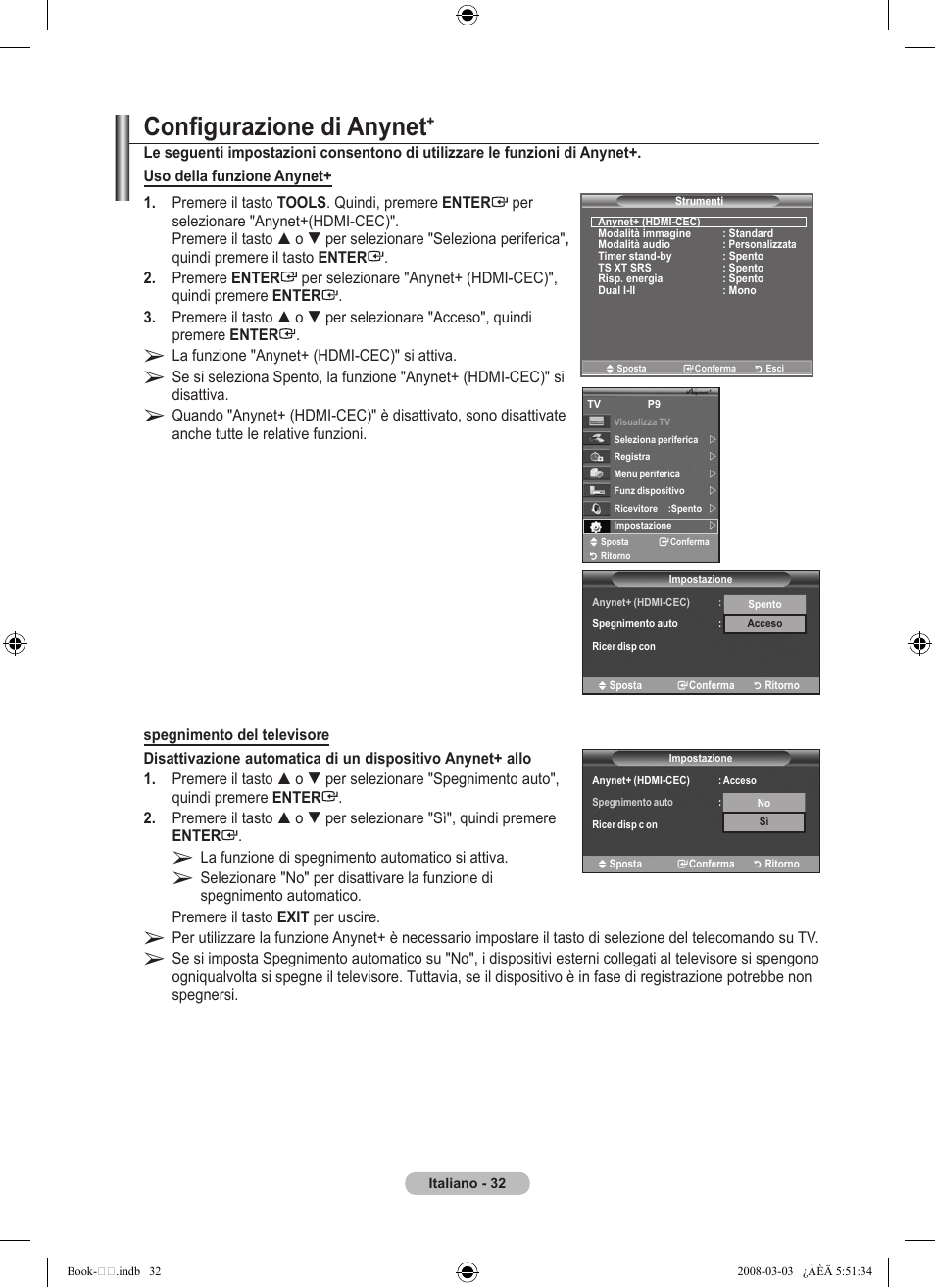 Configurazione di anynet | Samsung LE32A450C2 User Manual | Page 210 / 533