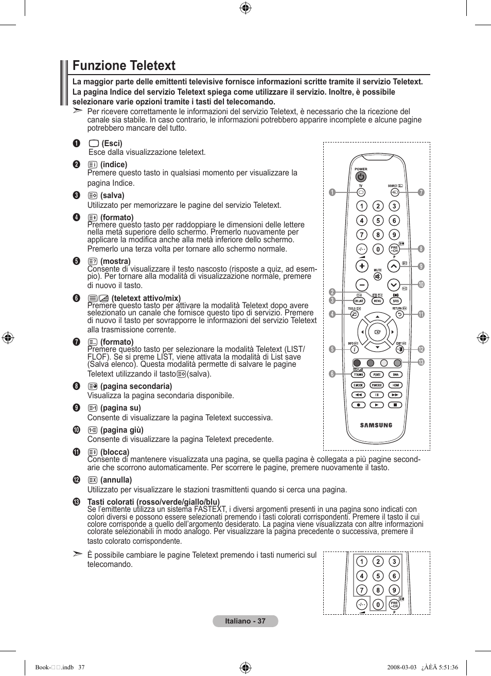 Funzione teletext | Samsung LE32A450C2 User Manual | Page 215 / 533