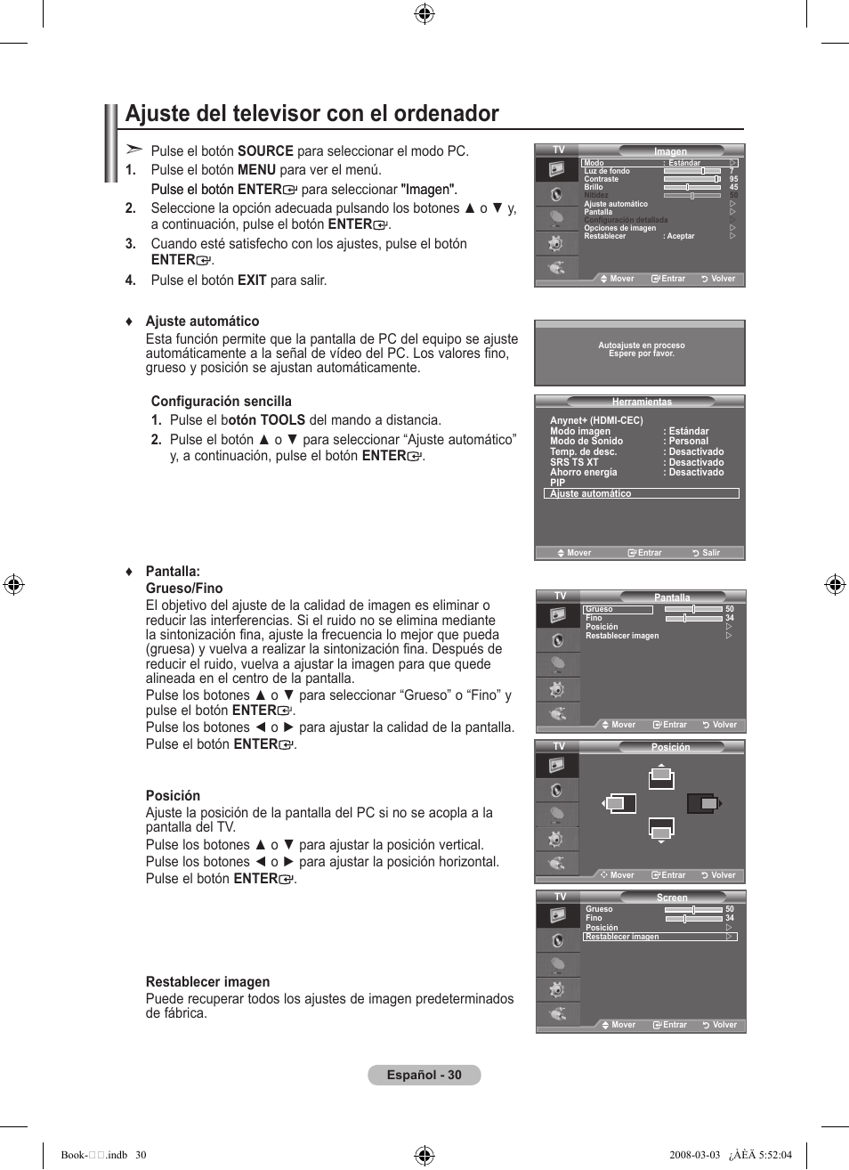 Ajuste del televisor con el ordenador | Samsung LE32A450C2 User Manual | Page 254 / 533