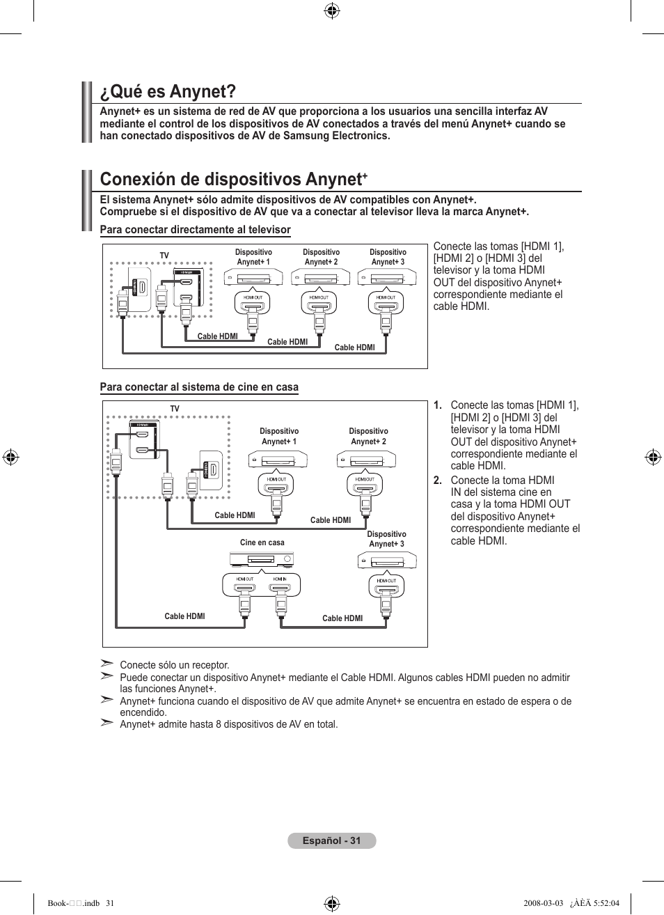 Conexión de dispositivos anynet, Qué es anynet | Samsung LE32A450C2 User Manual | Page 255 / 533