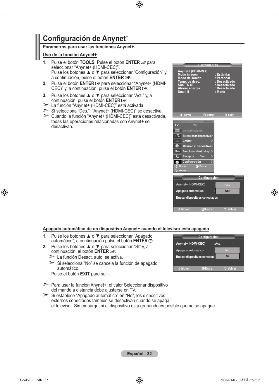 Configuración de anynet | Samsung LE32A450C2 User Manual | Page 256 / 533