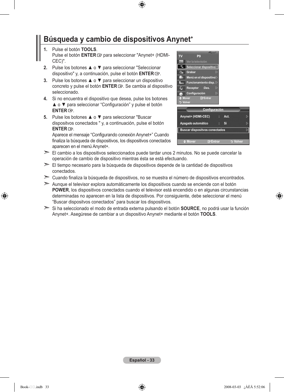 Búsqueda y cambio de dispositivos anynet | Samsung LE32A450C2 User Manual | Page 257 / 533