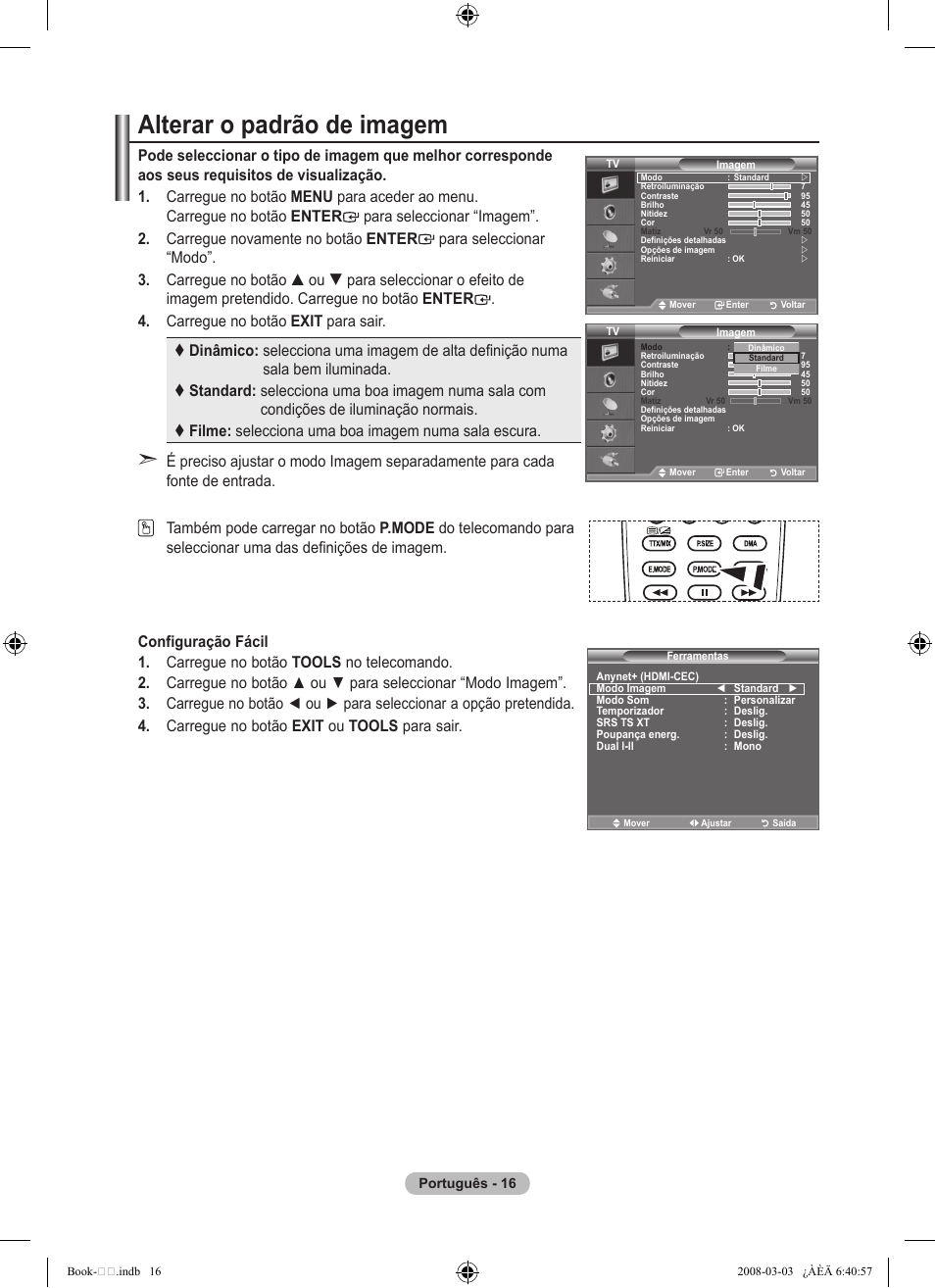 Alterar o padrão de imagem | Samsung LE32A450C2 User Manual | Page 284 / 533