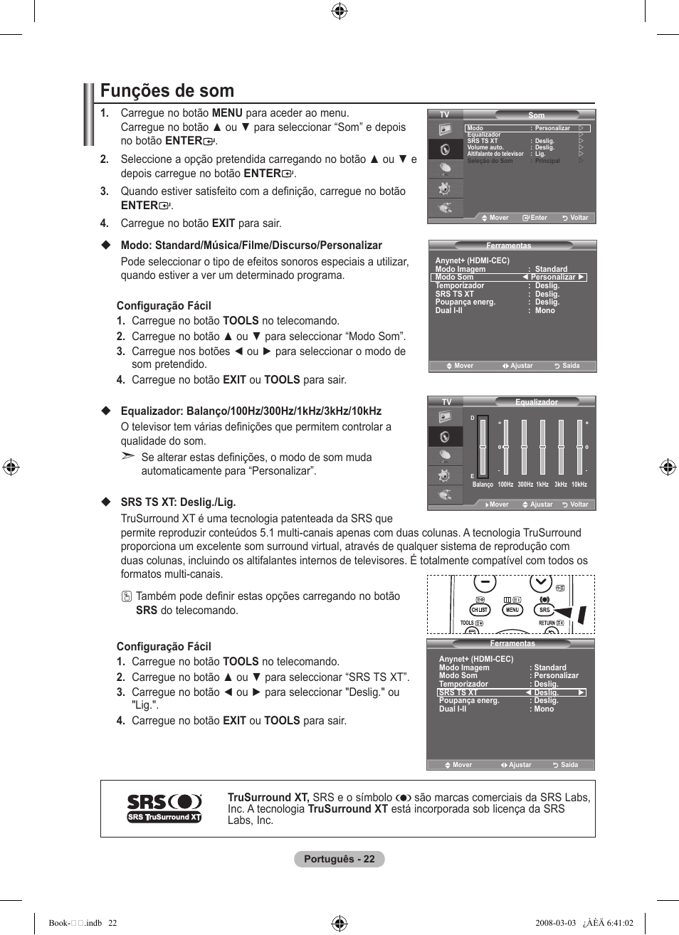 Funções de som | Samsung LE32A450C2 User Manual | Page 290 / 533