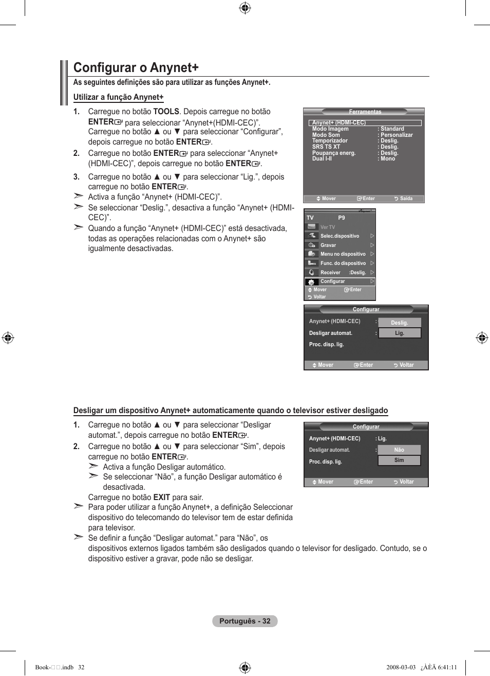 Configurar o anynet | Samsung LE32A450C2 User Manual | Page 300 / 533