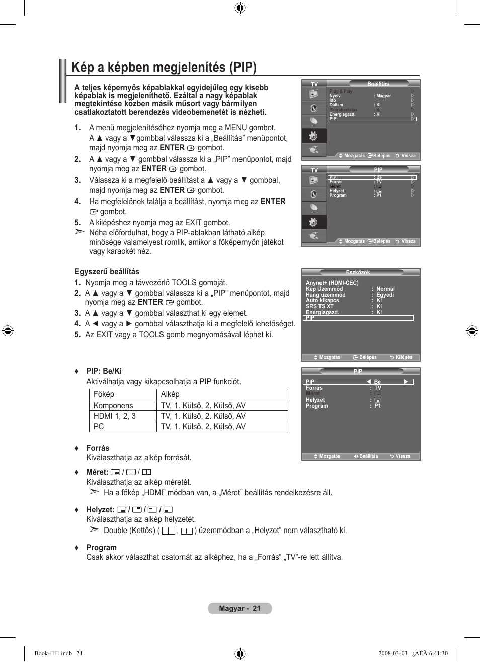 Kép a képben megjelenítés (pip) | Samsung LE32A450C2 User Manual | Page 333 / 533