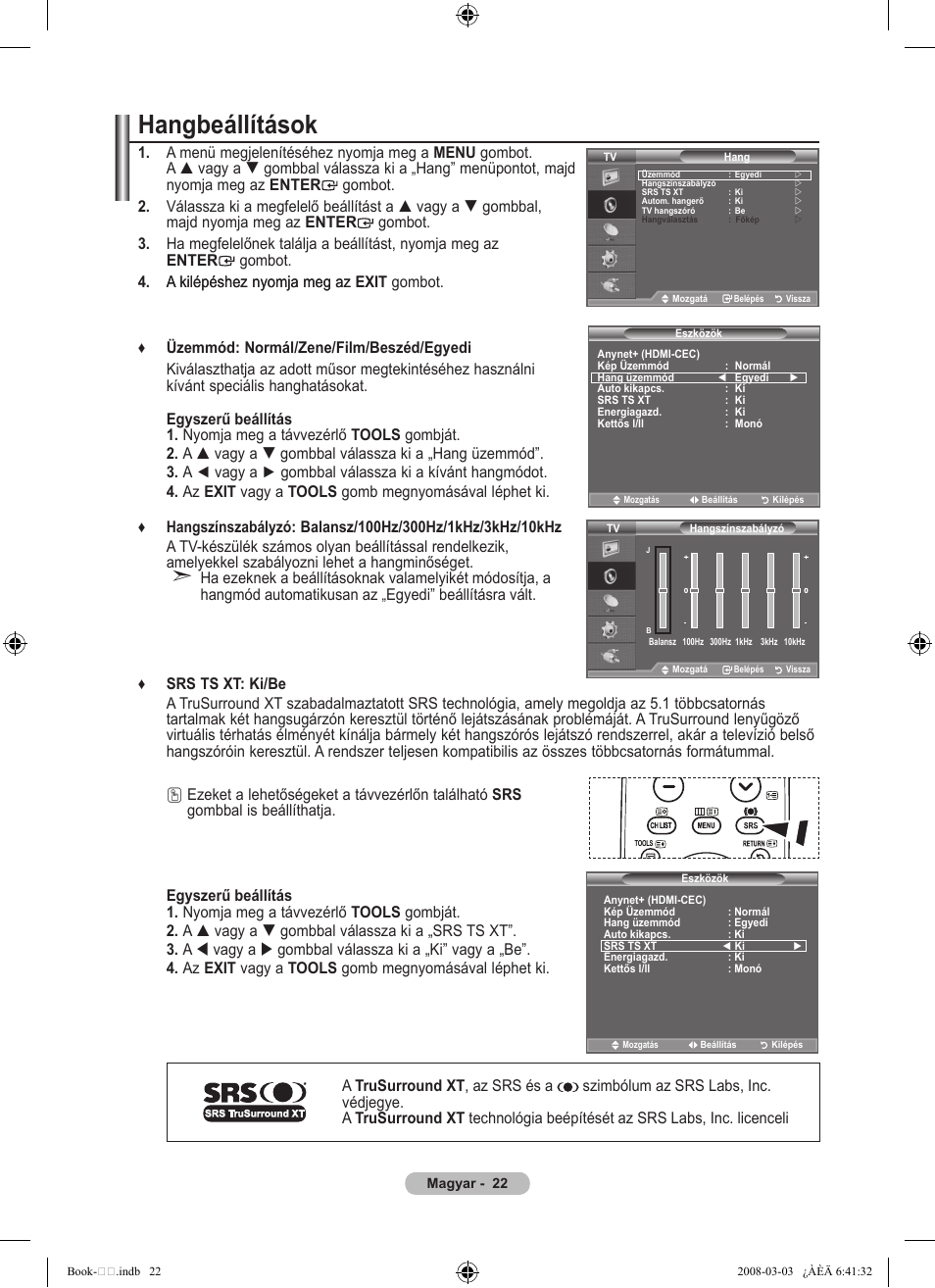 Hangbeállítások | Samsung LE32A450C2 User Manual | Page 334 / 533