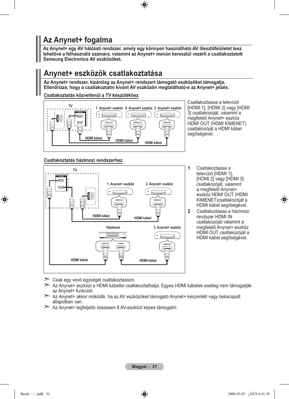 Anynet+ eszközök csatlakoztatása, Az anynet+ fogalma | Samsung LE32A450C2 User Manual | Page 343 / 533