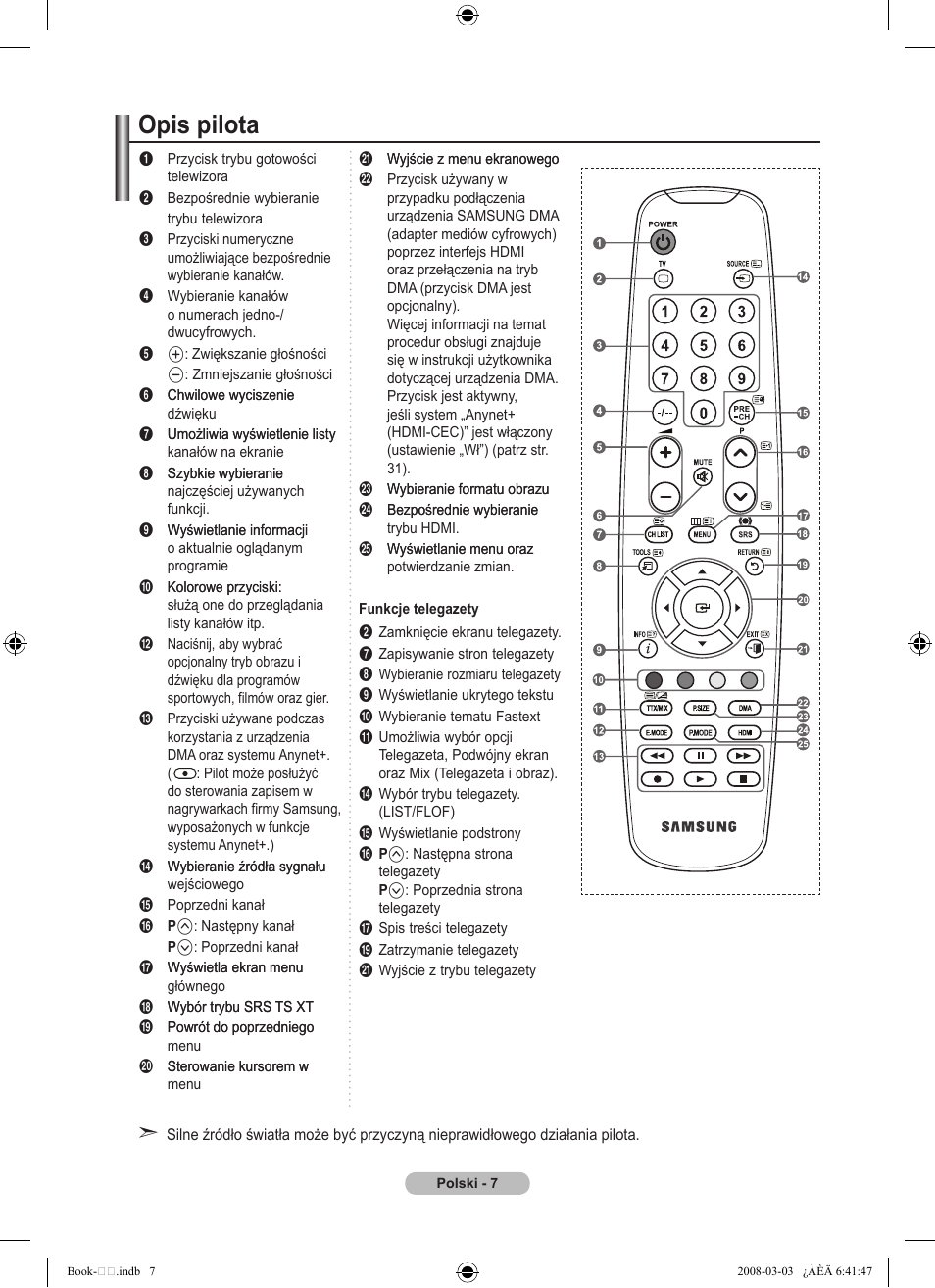 Opis pilota | Samsung LE32A450C2 User Manual | Page 363 / 533