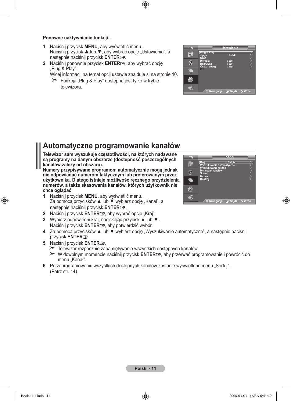 Automatyczne programowanie kanałów | Samsung LE32A450C2 User Manual | Page 367 / 533