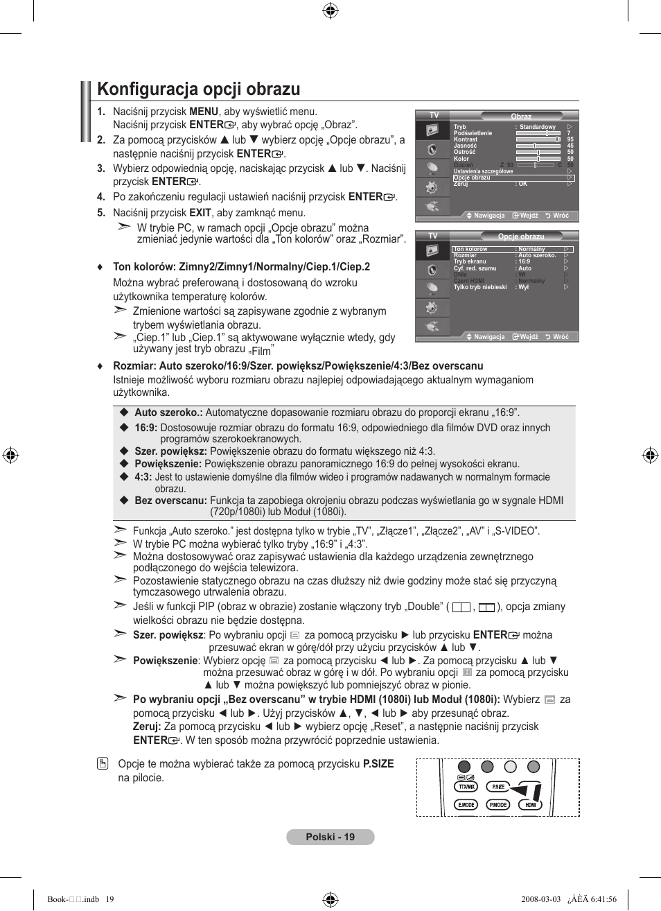 Konfiguracja opcji obrazu | Samsung LE32A450C2 User Manual | Page 375 / 533