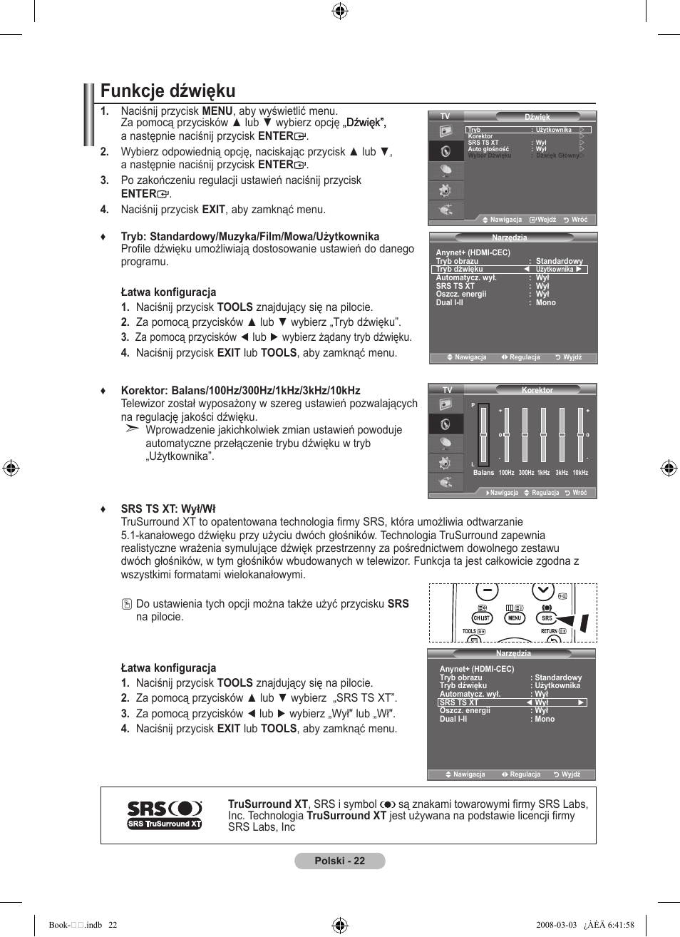 Funkcje dźwięku | Samsung LE32A450C2 User Manual | Page 378 / 533