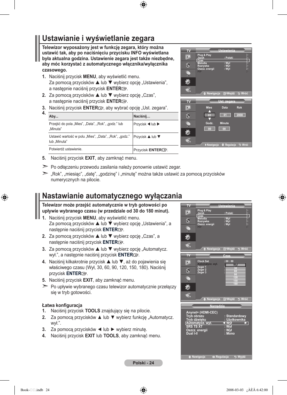 Ustawianie i wyświetlanie zegara, Nastawianie automatycznego wyłączania | Samsung LE32A450C2 User Manual | Page 380 / 533