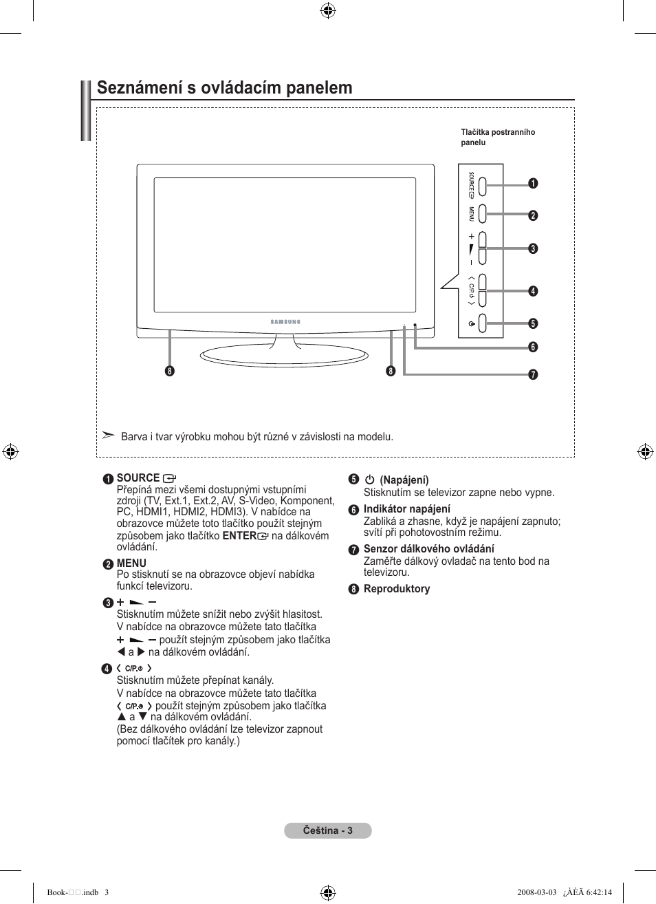 Seznámení s ovládacím panelem | Samsung LE32A450C2 User Manual | Page 403 / 533