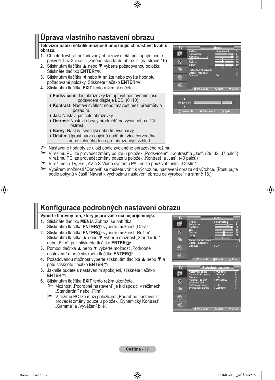 Úprava vlastního nastavení obrazu, Konfigurace podrobných nastavení obrazu | Samsung LE32A450C2 User Manual | Page 417 / 533