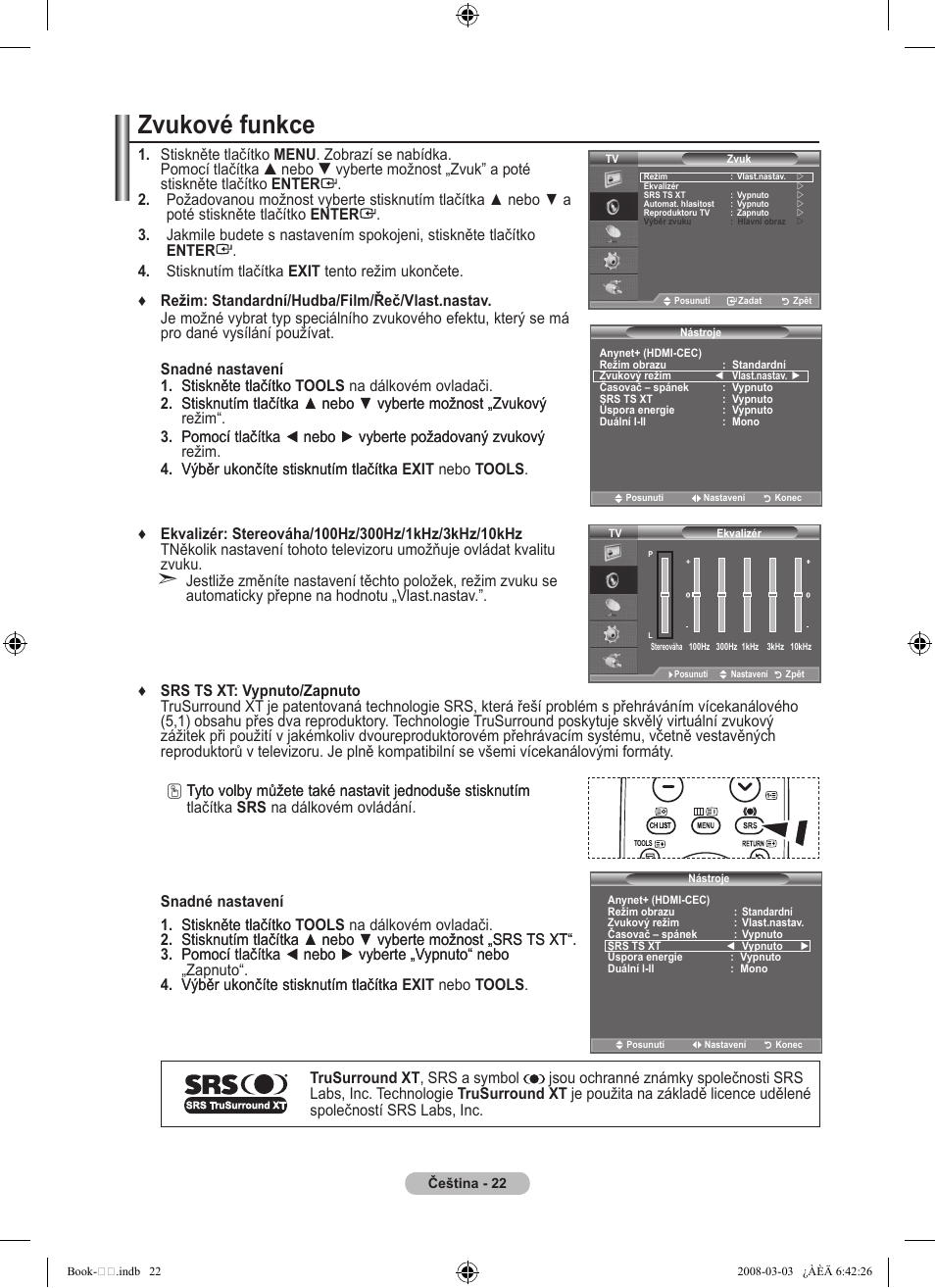Zvukové funkce | Samsung LE32A450C2 User Manual | Page 422 / 533