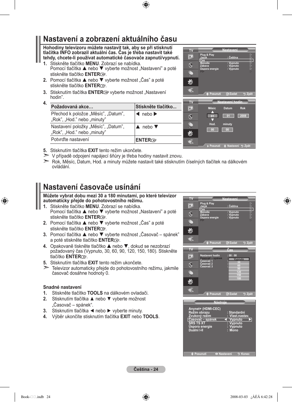 Nastavení a zobrazení aktuálního času, Nastavení časovače usínání | Samsung LE32A450C2 User Manual | Page 424 / 533
