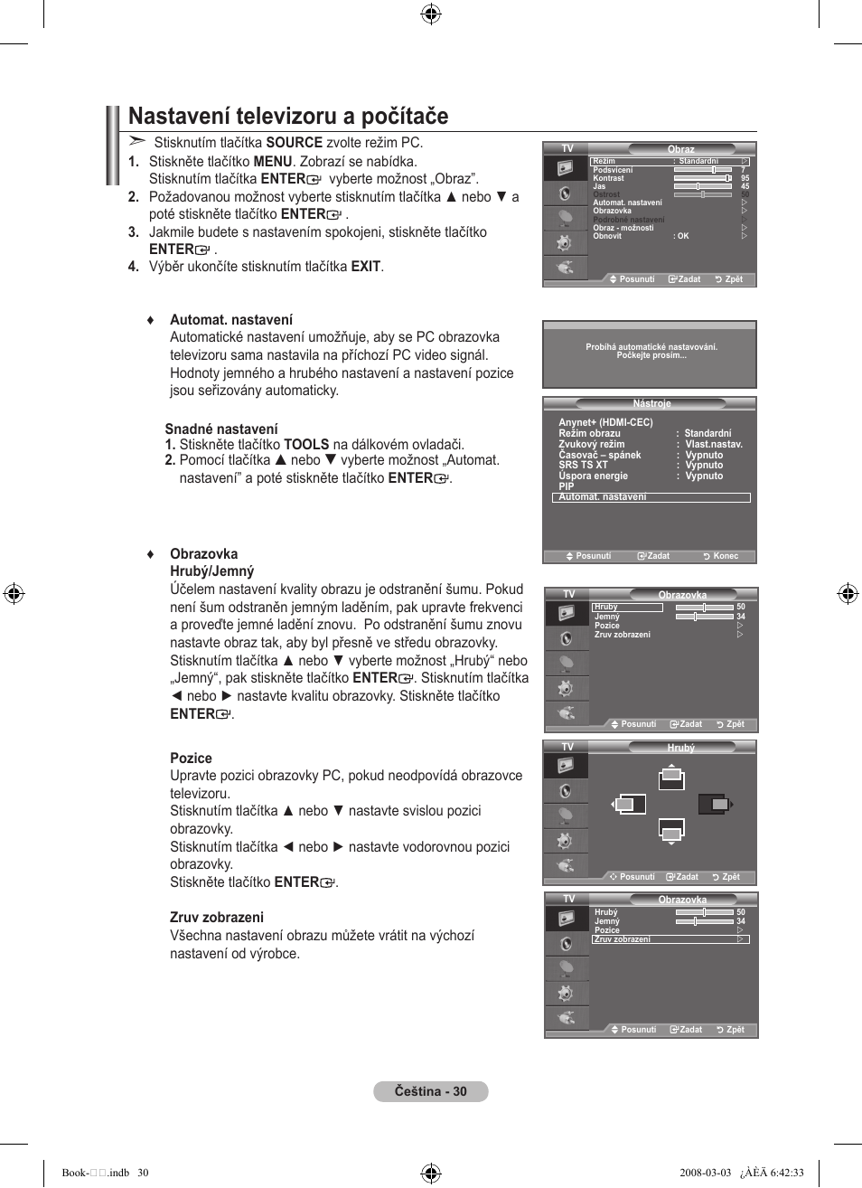 Nastavení televizoru a počítače | Samsung LE32A450C2 User Manual | Page 430 / 533