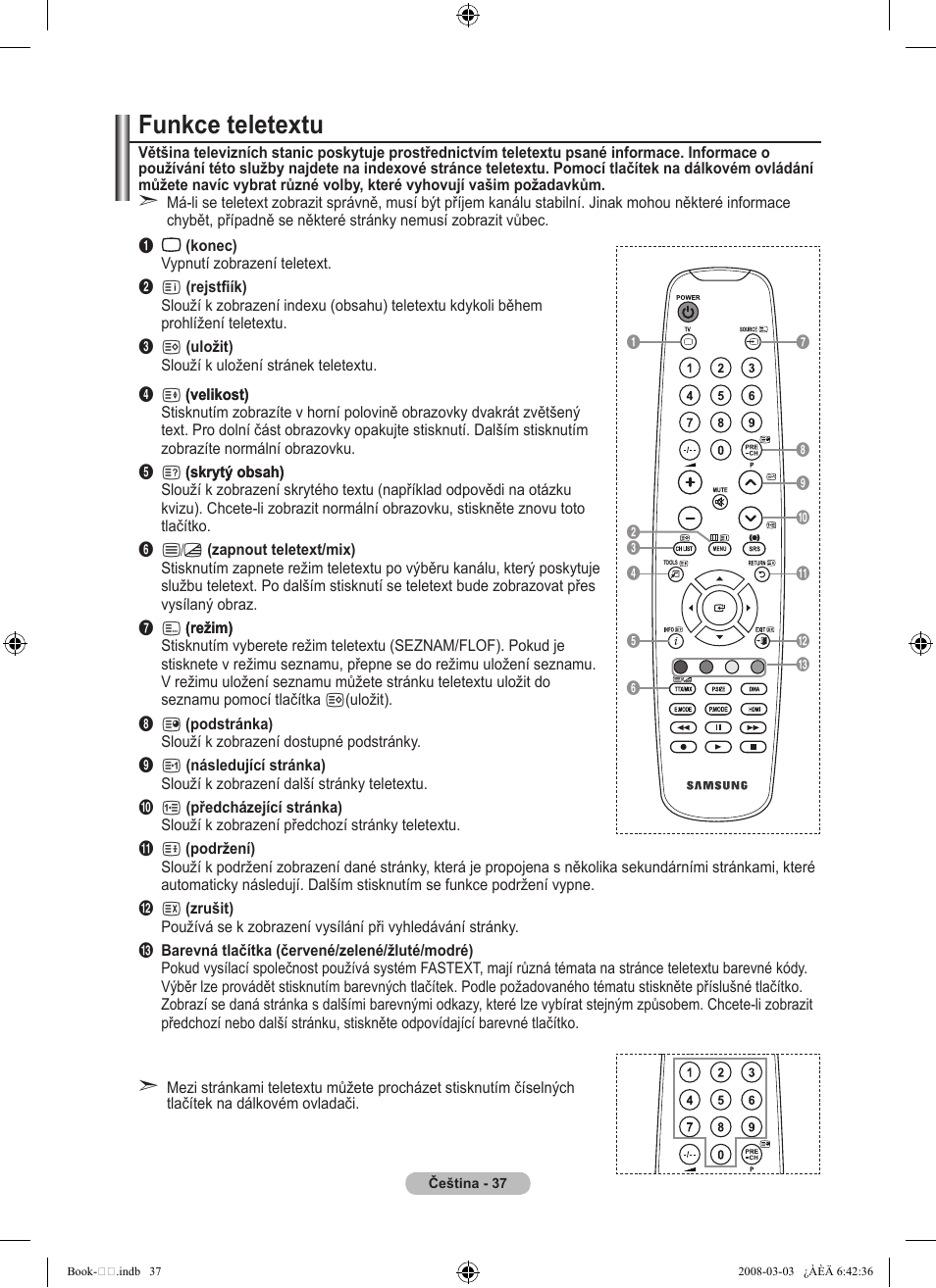 Funkce teletextu | Samsung LE32A450C2 User Manual | Page 437 / 533