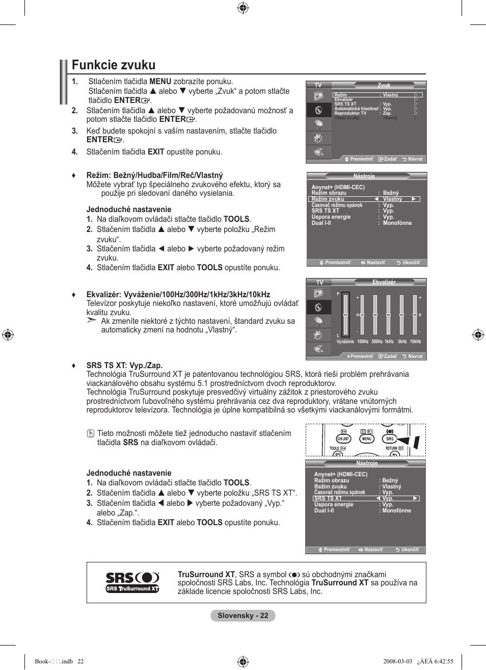Funkcie zvuku | Samsung LE32A450C2 User Manual | Page 466 / 533