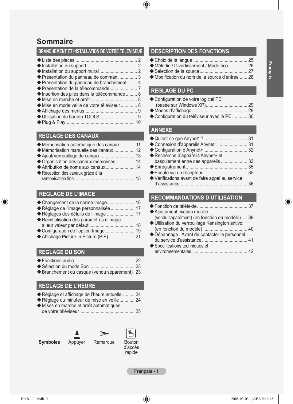 Sommaire | Samsung LE32A450C2 User Manual | Page 47 / 533