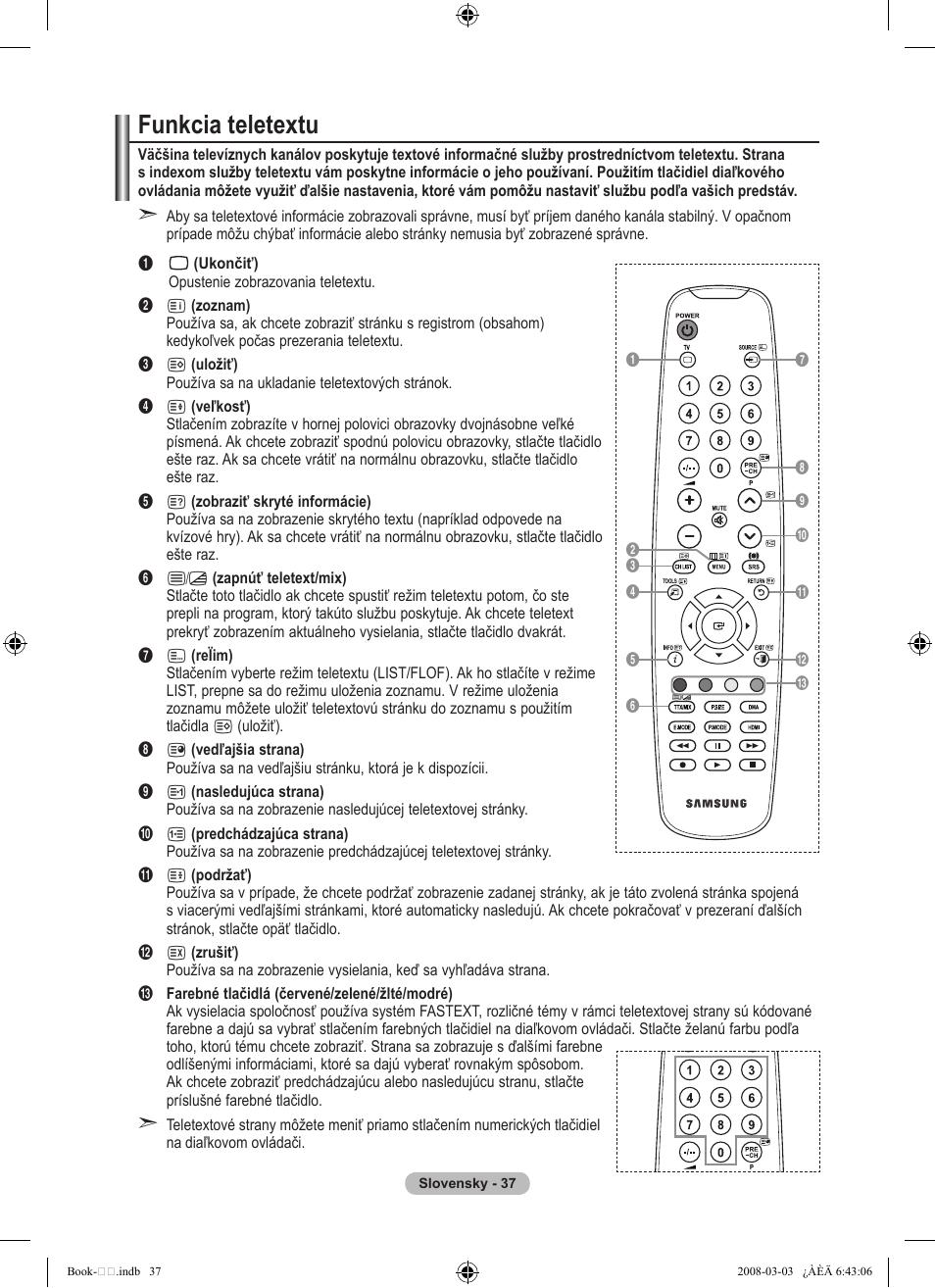 Funkcia teletextu | Samsung LE32A450C2 User Manual | Page 481 / 533