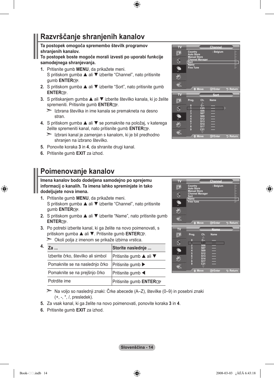 Razvrščanje shranjenih kanalov, Poimenovanje kanalov | Samsung LE32A450C2 User Manual | Page 502 / 533